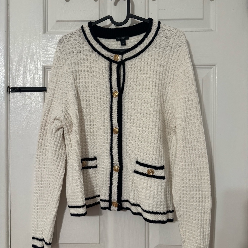 Ann Taylor Cream/White Waffle Cardigan